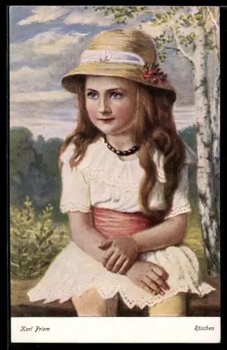 Künstler-AK sign. Karl Priem: Röschen im weissen Kleid