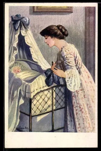 Künstler-AK sign. W. Franke: Die junge Mutter