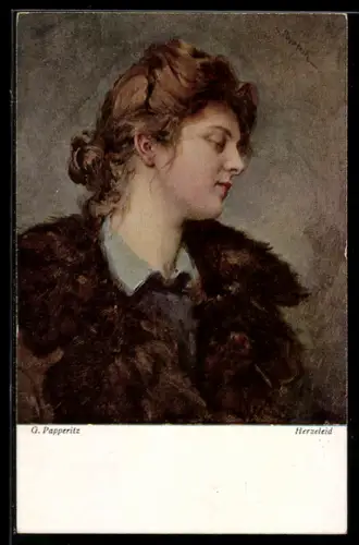 Künstler-AK sign. Porf G. Papperitz: Junge Frau mit Herzeleid
