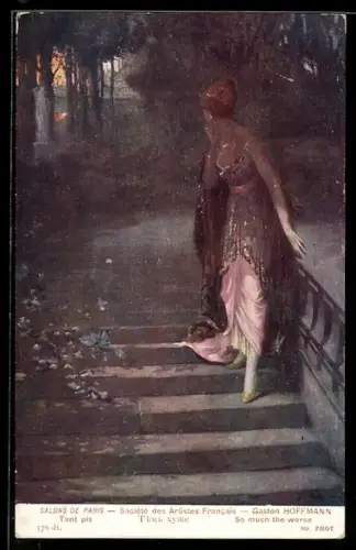 Künstler-AK sign. Gaston Hoffmann: Elegante Dame abends an der Treppe