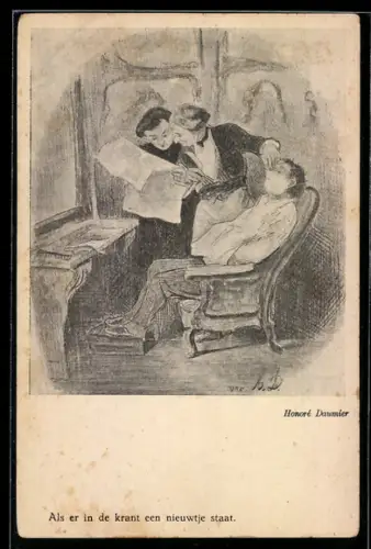 Künstler-AK sign. Honoré Daumier: Junger Mann bei der Rasur