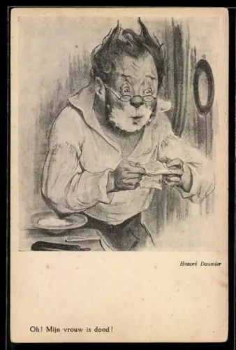 Künstler-AK sign. Honoré Daumier: Mann erhält eine Nachricht