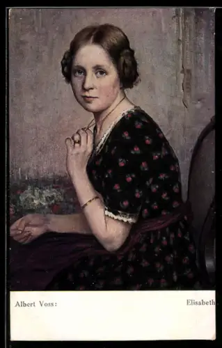 Künstler-AK sign. Albert Voss: Elisabeth im geblümten Kleid