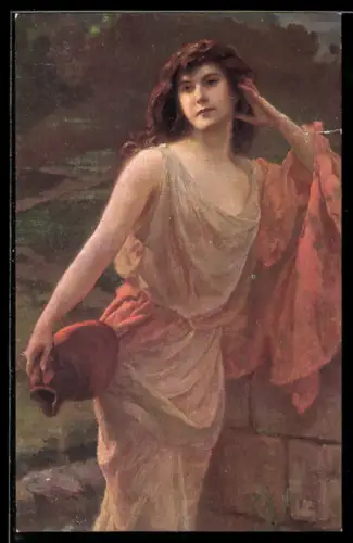 Künstler-AK sign. Abel Boye: Junge Frau am Brunnen