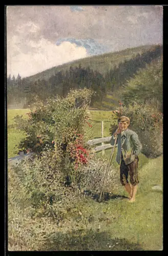 Künstler-AK sign. E. Hörwarter: Der Hüterbub