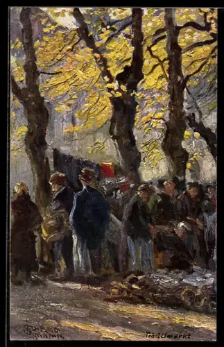 Künstler-AK sign. Julius Schrag: Trödelmarkt