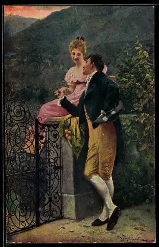 Künstler-AK sign. F. Hamza: Herr und Dame Aug` in Aug`