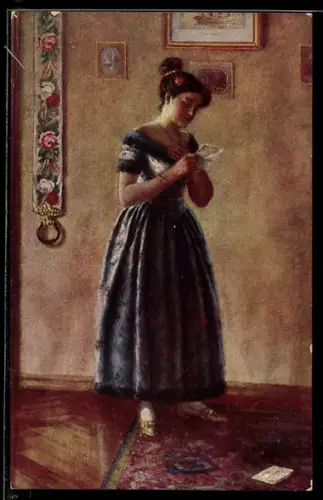 Künstler-AK sign. R. de Witt: Frau liest einen lieben Brief