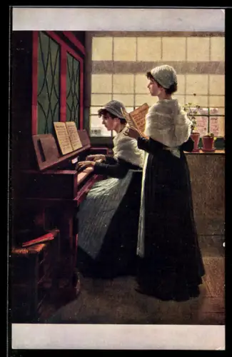 AK Zwei junge Mädchen üben das Klavier spielen
