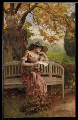 Künstler-AK sign. E. Schneider: Frau mit einem Brief