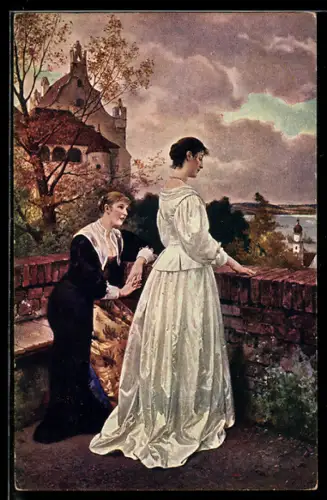 Künstler-AK sign. E. Niczky: Zwei Frauen schauen ins Tal