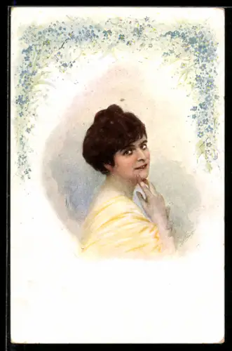 Künstler-AK sign. H. Berger: Frau im gelben Kleid