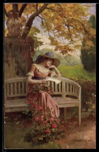 Künstler-AK sign. E. Schneider: Junge Frau mit einem Brief