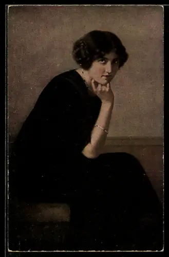 Künstler-AK sign. H. Rondel: Junge Frau in Gedanken