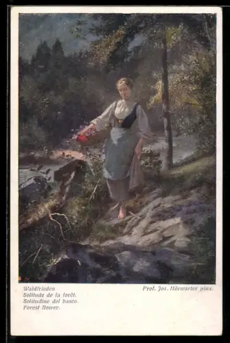 Künstler-AK sign. Prof. Jos. Hörwarter: Junge Frau mit Blumenkorb