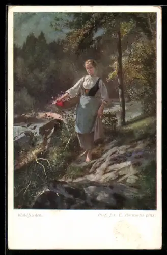 Künstler-AK sign. Prof. Jos. Hörwarter: Junge Frau mit Blumenkorb