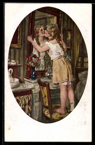 Künstler-AK sign. Carl Röhling: Goldelschen am Spiegel