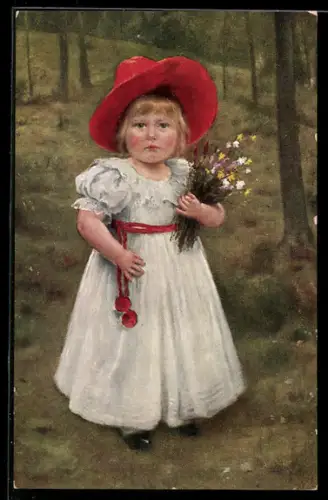 Künstler-AK sign. Otto Lingner: Kleines Mädchen mit Blumen