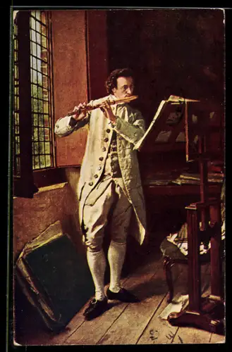 Künstler-AK sign. Meissonier: Der Flötenspieler