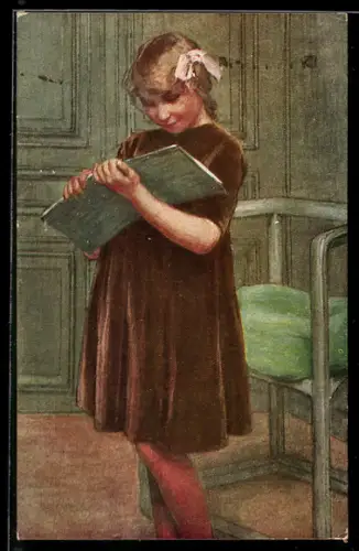 Künstler-AK sign. M. Carpentier: Mädchen beim Lesen