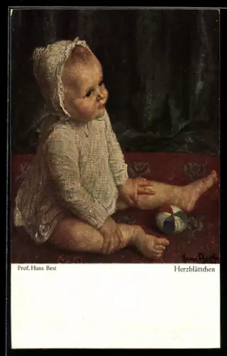 Künstler-AK Wohlgemuth & Lissner, Primus-Postkarte No. 3014: Herzblättchen, Säugling mit Ball