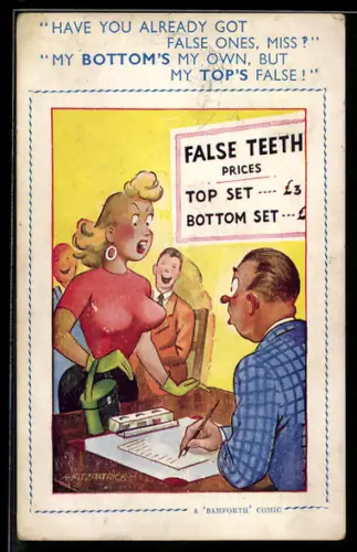 Künstler-AK sign. Fitzpatrick: Frau am Schalter