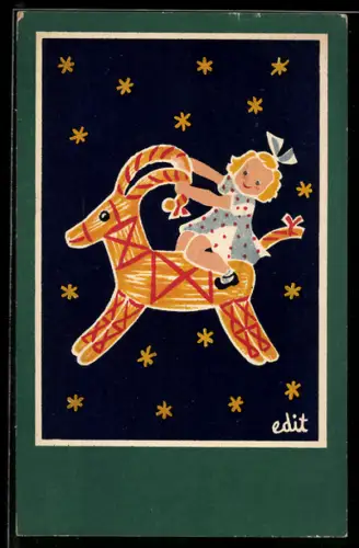 Künstler-AK sign. Edit: Frau reitet auf Widder