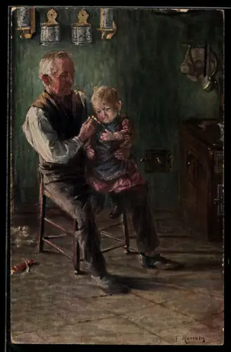 Künstler-AK sign. F. Marcusy: Grossvaters Liebling
