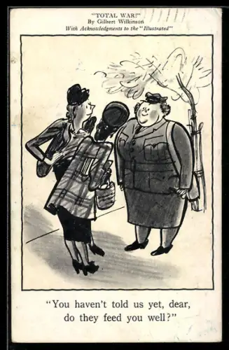 Künstler-AK sign. Gilbert Wilkinson: Zwei Frauen mit Polizistin