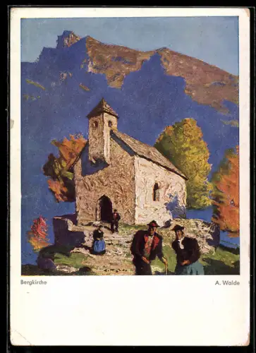 Künstler-AK A. Walde: Bergkirche im Herbst
