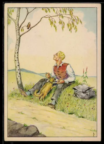 Künstler-AK sign. Fred v. Lampe: Die Frühstücksrast