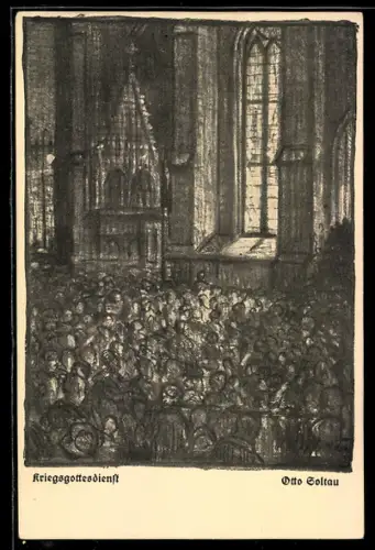 Künstler-AK sign. Otto Soltau: Kriegsgottesdienst