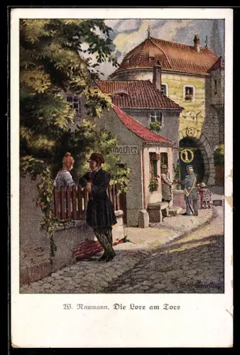 Künstler-AK sign. W. Naumann: Die Lore am Tore