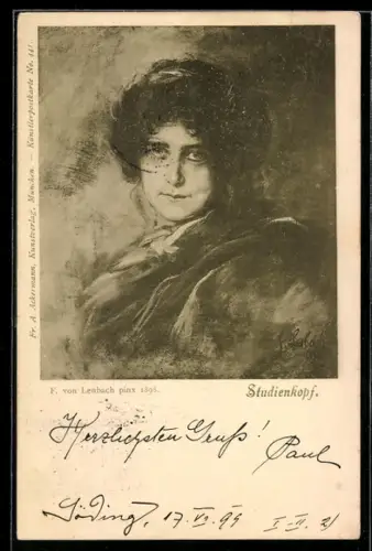Künstler-AK sign. F. von Lenbach: Studienkopf