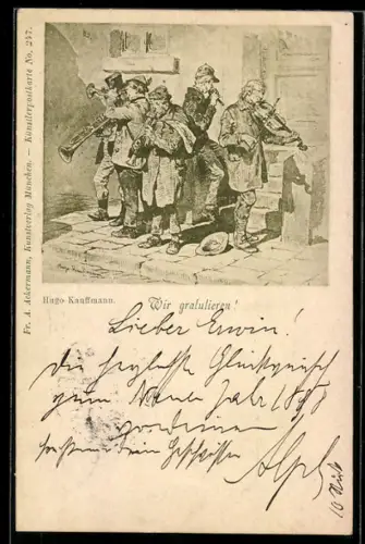 Künstler-AK sign. Hugo Kauffmann: Wir gratulieren!, Ständchen