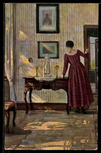 Künstler-AK sign. H. Dieter: Dame im Salon