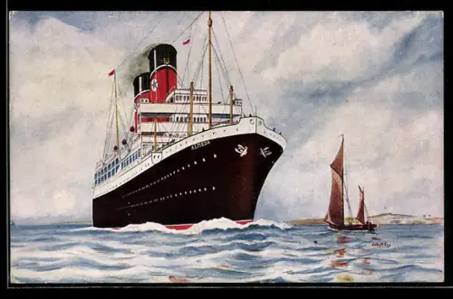 Künstler-AK R.M.S. Alameda der Blue Star Line in Bugansicht