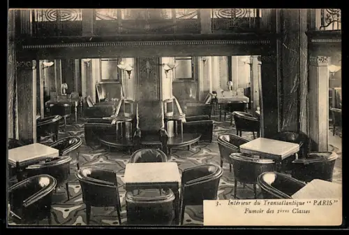 AK Intérieur du Transatlantique Paris, Fumoir de Ières Classes, Passagierschiff