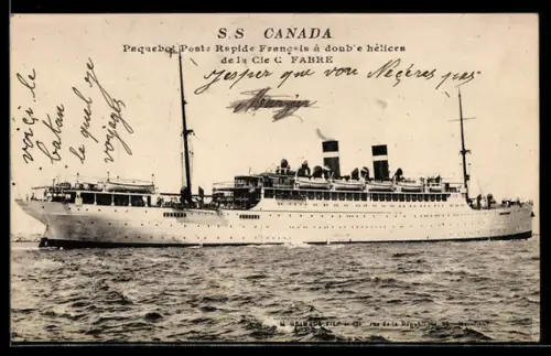 AK Passagierschiff SS Canada der Cie. C. Fabre auf See