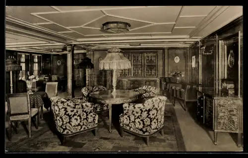 AK Passagierschiff MS St. Louis, Gesellschaftszimmer - Kajüte