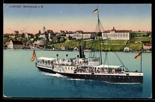 AK Meersburg a. B., Dampfer Insel Mainau vor der Bodensee-Stadt