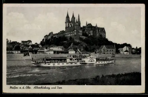 AK Meissen a. d. Elbe, Passagierschiff Bodenbach vor der Albrechtsburg und dem Dom