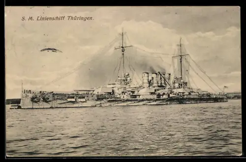 AK S.M. Linienschiff Thüringen in Seitenansicht, Kriegsschiff