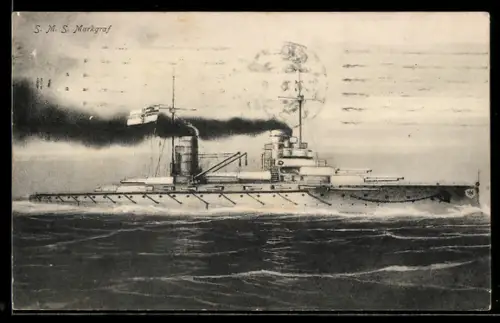 AK Linienschiff S.M.S. Markgraf in voller Fahrt, Kriegsschiff