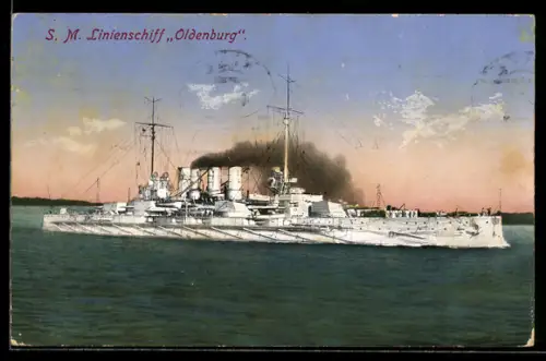 AK S.M. Linienschiff Oldenburg in Fahrt, Kriegsschiff