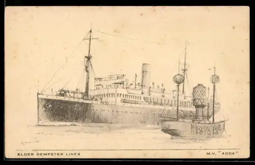 AK Passagierschiff M.V. Adda der Elder Dempster Line passiert das Bar-Feuerschiff