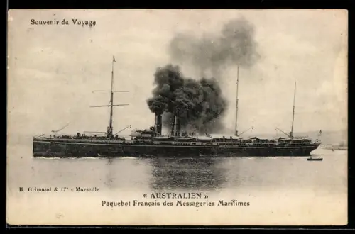 AK Passagierschiff Australien der Messagieres Maritimes mit stark qualmenden Schornsteinen