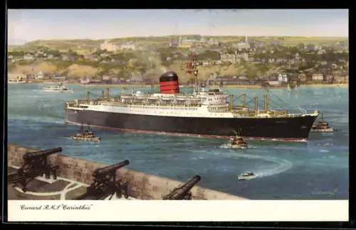 AK Passagierschiff R.M.S Carinthia vor einer Festung, Cunard Line