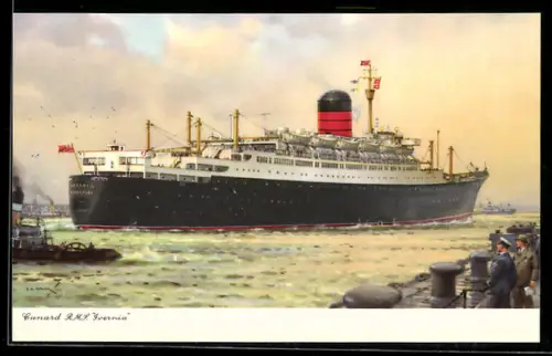 AK Passagierschiff RMS Ivernia der Cunard läuft aus Hafen aus