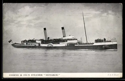 AK Raddampfer Monarch der Cosens & Co. Reederei auf See, Passagierschiff